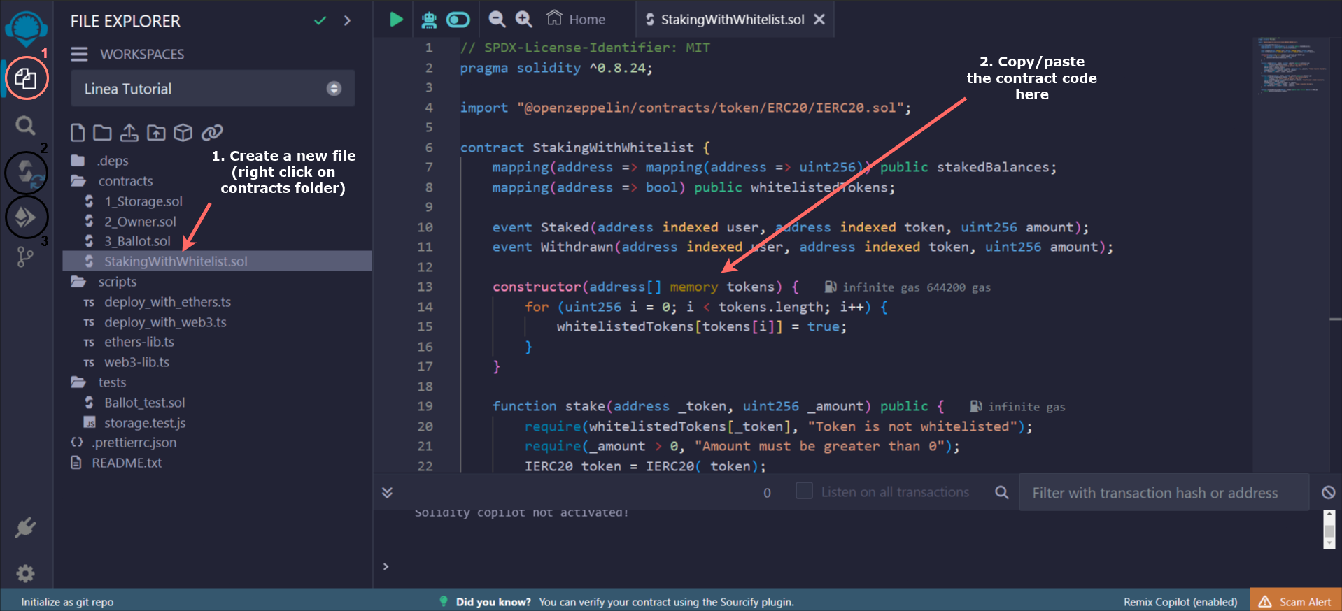 First 2 instructions on Remix interface